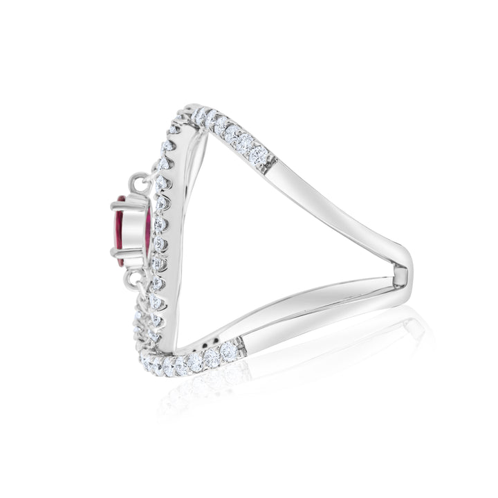 14K White Gold Ruby & Diamond Fun Cocktail Ring ~ 1.5 Ct
