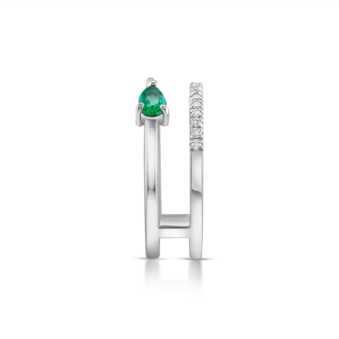 14K White Gold Diamond & Emerald Open Double Band 2/3 Ct