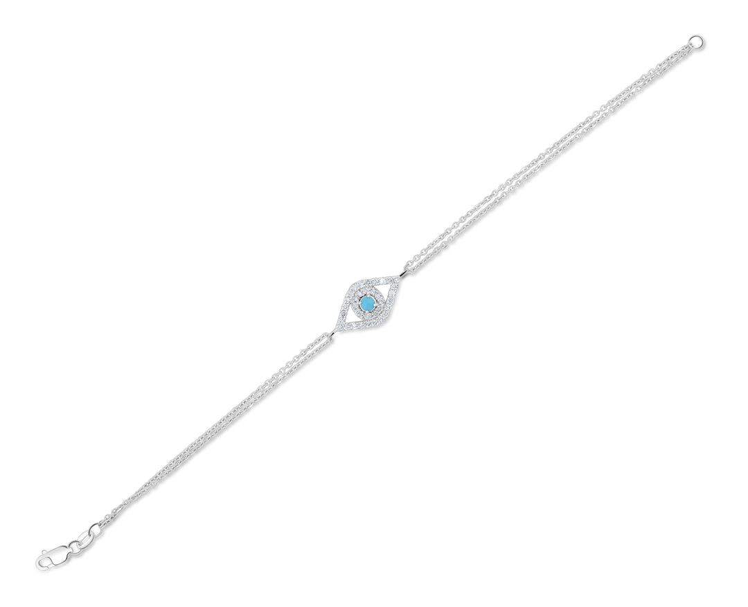 14K White Gold Diamond & Turquoise Evil Eye Bracelet ½ Ct