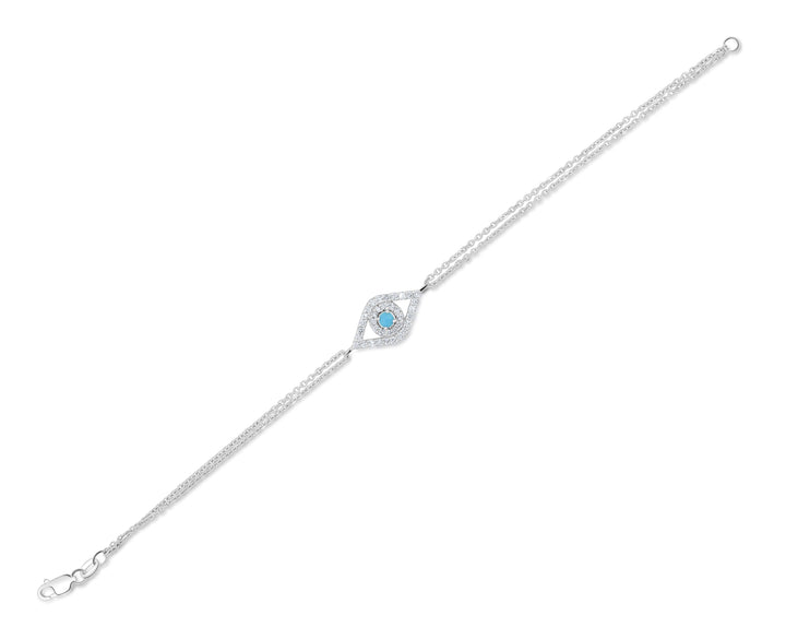 14K White Gold Diamond & Turquoise Evil Eye Bracelet ½ Ct