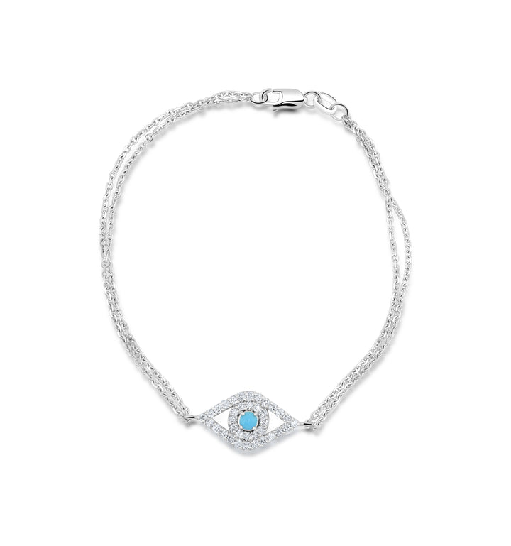 14K White Gold Diamond & Turquoise Evil Eye Bracelet ½ Ct