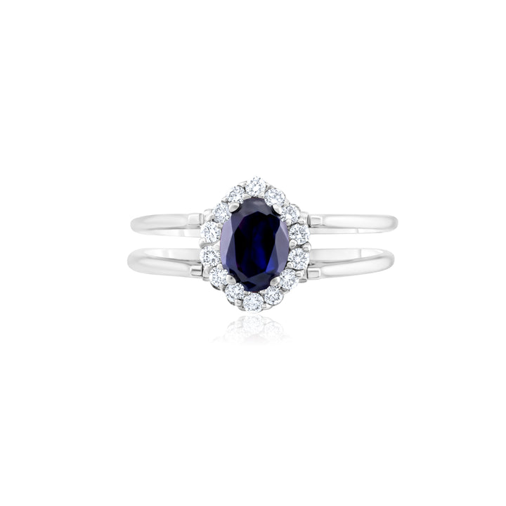 14K White Gold Diamond, Ruby & Sapphire Reversible Ring 1 2/3 Ct