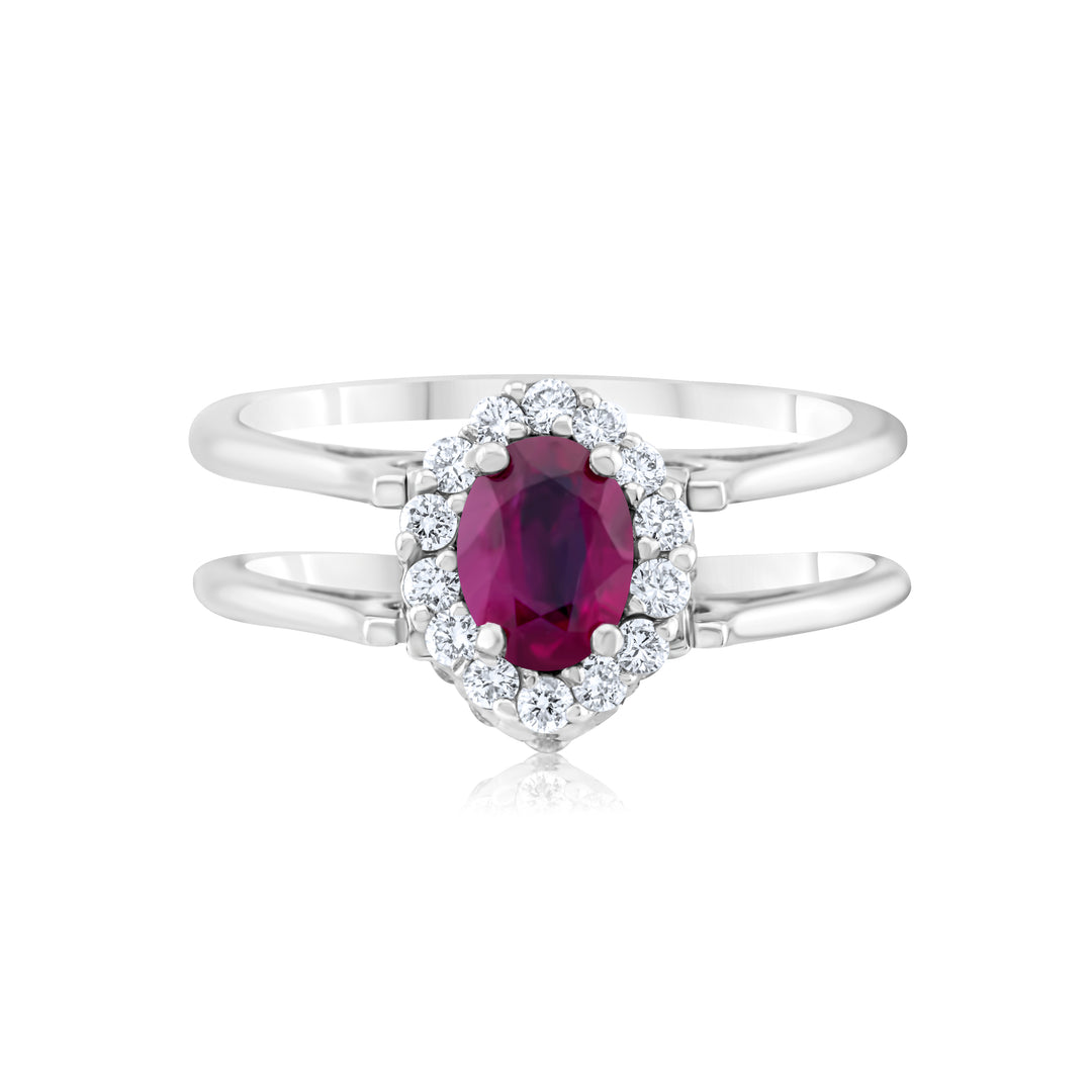 14K White Gold Diamond, Ruby & Sapphire Reversible Ring 1 2/3 Ct