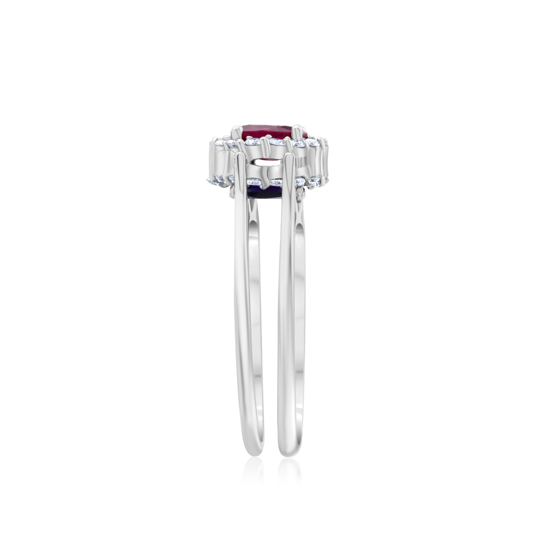 14K White Gold Diamond, Ruby & Sapphire Reversible Ring 1 2/3 Ct