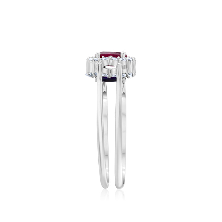 14K White Gold Diamond, Ruby & Sapphire Reversible Ring 1 2/3 Ct