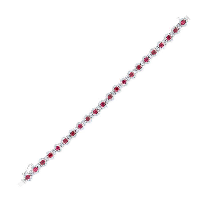 14K White Gold Diamond & Ruby Victorian Style Tennis Bracelet ~ 9 Ct