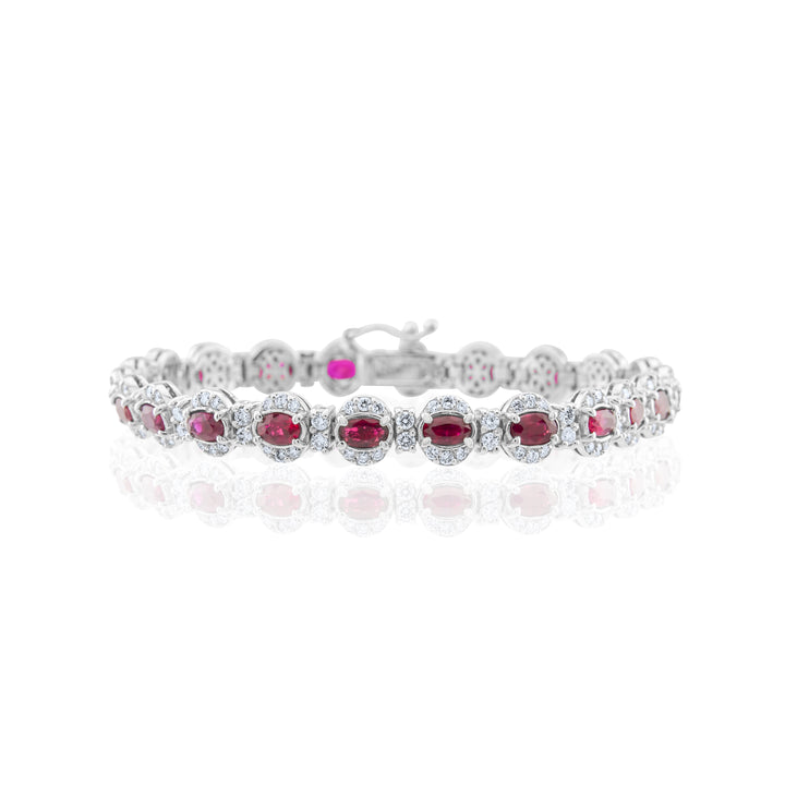 14K White Gold Diamond & Ruby Victorian Style Tennis Bracelet ~ 9 Ct
