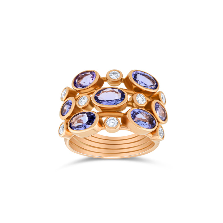 14K Rose Gold Tanzanite & Diamond Right Hand Ring ~ 3.11 Ct