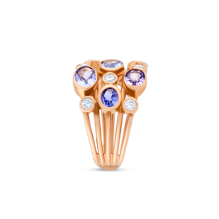 14K Rose Gold Tanzanite & Diamond Right Hand Ring ~ 3.11 Ct