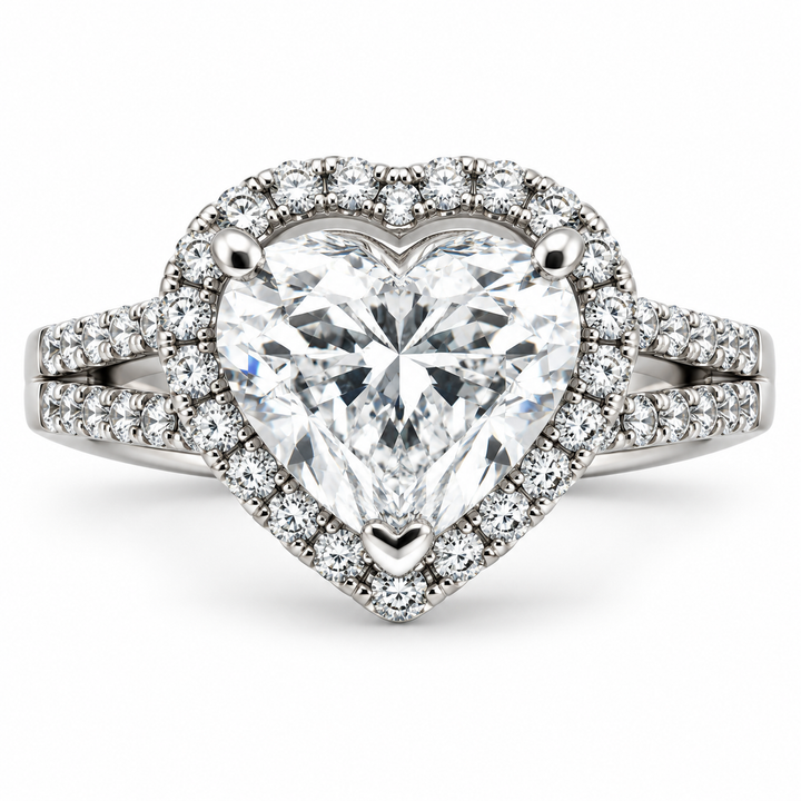 18K White Gold Diamond Halo Heart-Shaped Engagement Ring 2 1/3 Ct