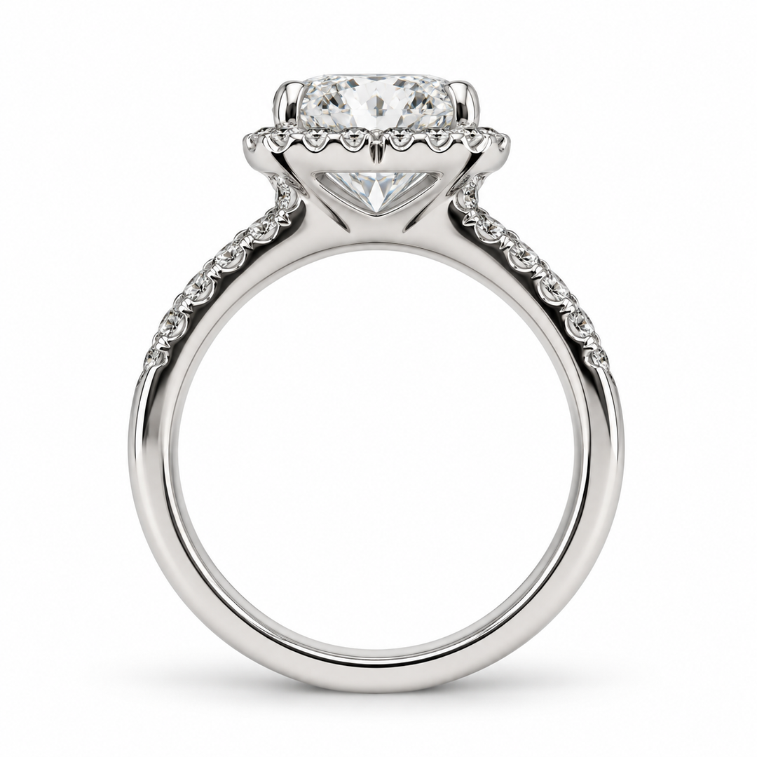 18K White Gold Diamond Halo Heart-Shaped Engagement Ring 2 1/3 Ct