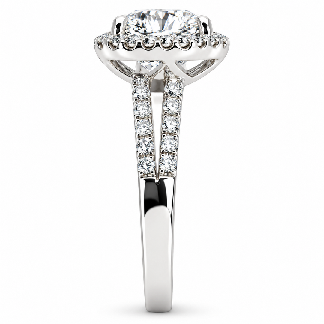 18K White Gold Diamond Halo Heart-Shaped Engagement Ring 2 1/3 Ct