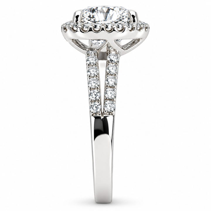 18K White Gold Diamond Halo Heart-Shaped Engagement Ring 2 1/3 Ct