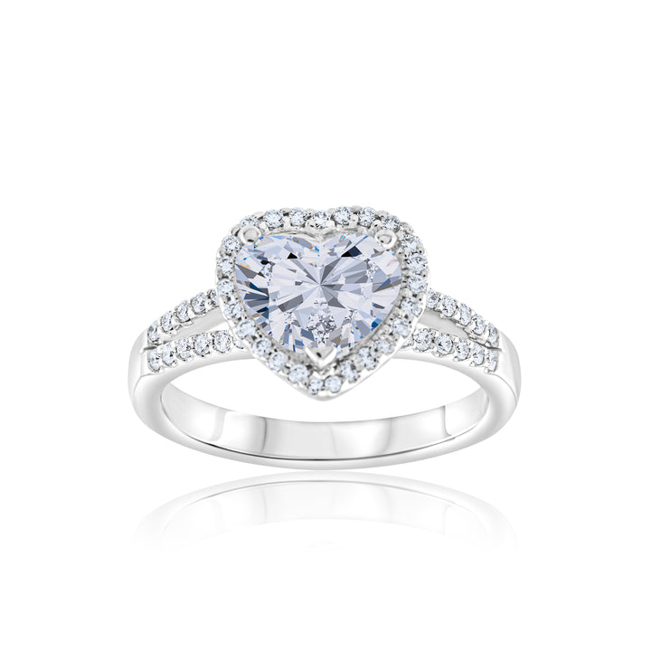 18K White Gold Diamond Halo Heart-Shaped Engagement Ring 2 1/3 Ct