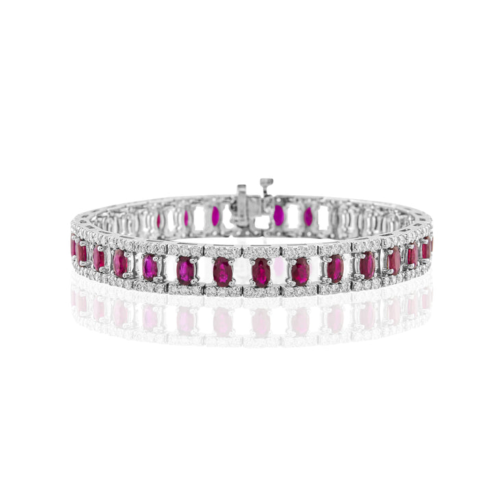 14K White Gold Diamond & Ruby Bracelet ~ 10 ¼ Ct