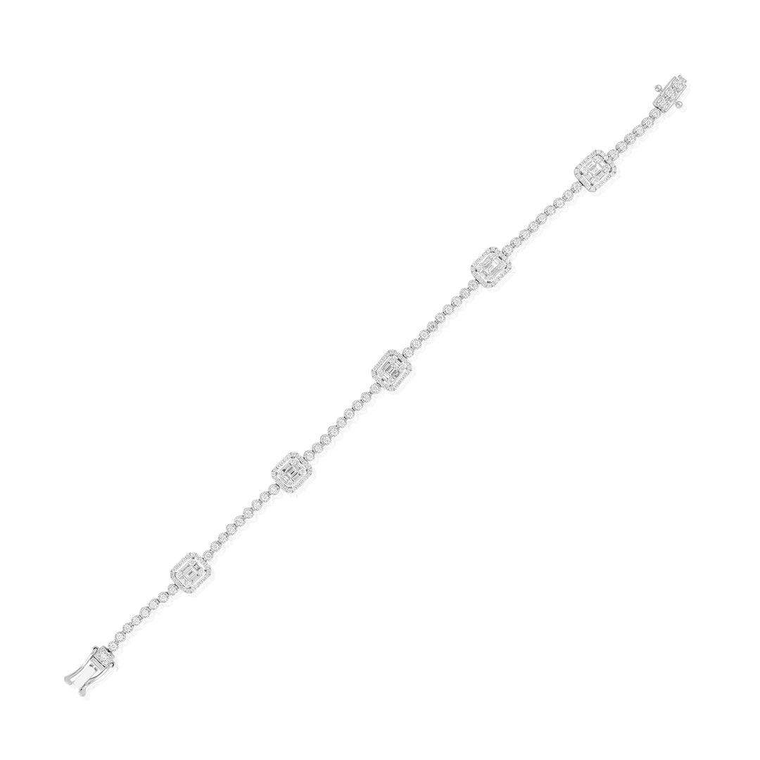 18K White Gold Tennis Bracelet With Emerald Cut Diamonds ~ 2.15 Ct