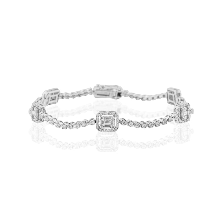 18K White Gold Tennis Bracelet With Emerald Cut Diamonds ~ 2.15 Ct