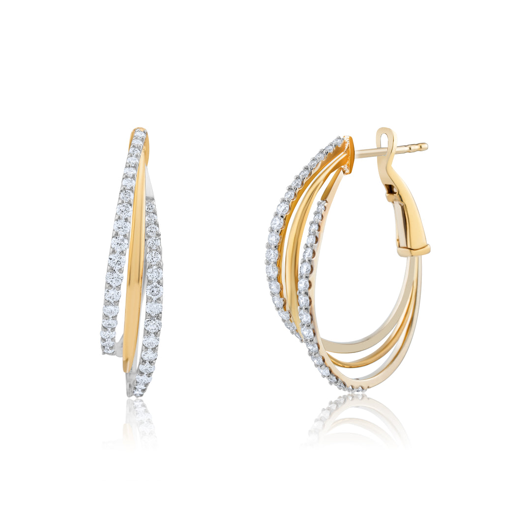 14K White & Yellow Gold Oval Hoop Earrings 1 1/3 Ct