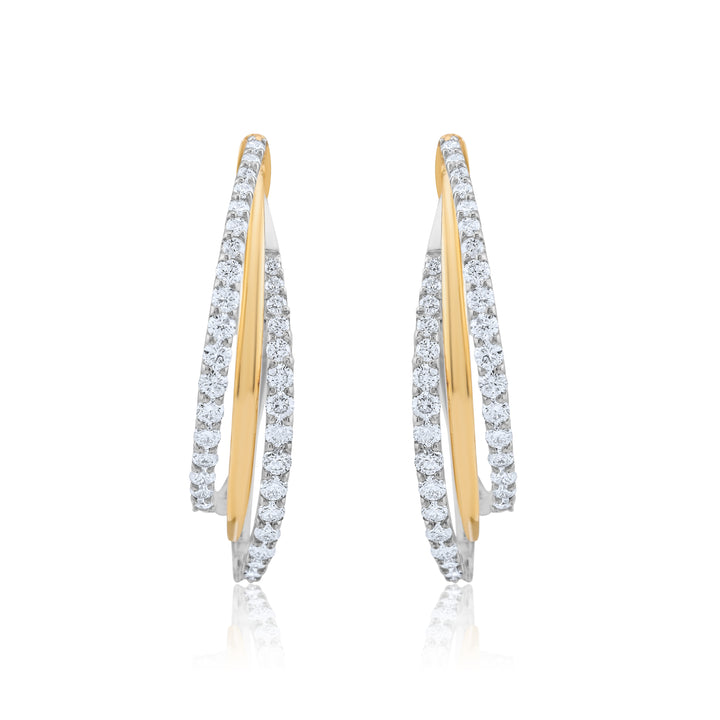 14K White & Yellow Gold Oval Hoop Earrings 1 1/3 Ct