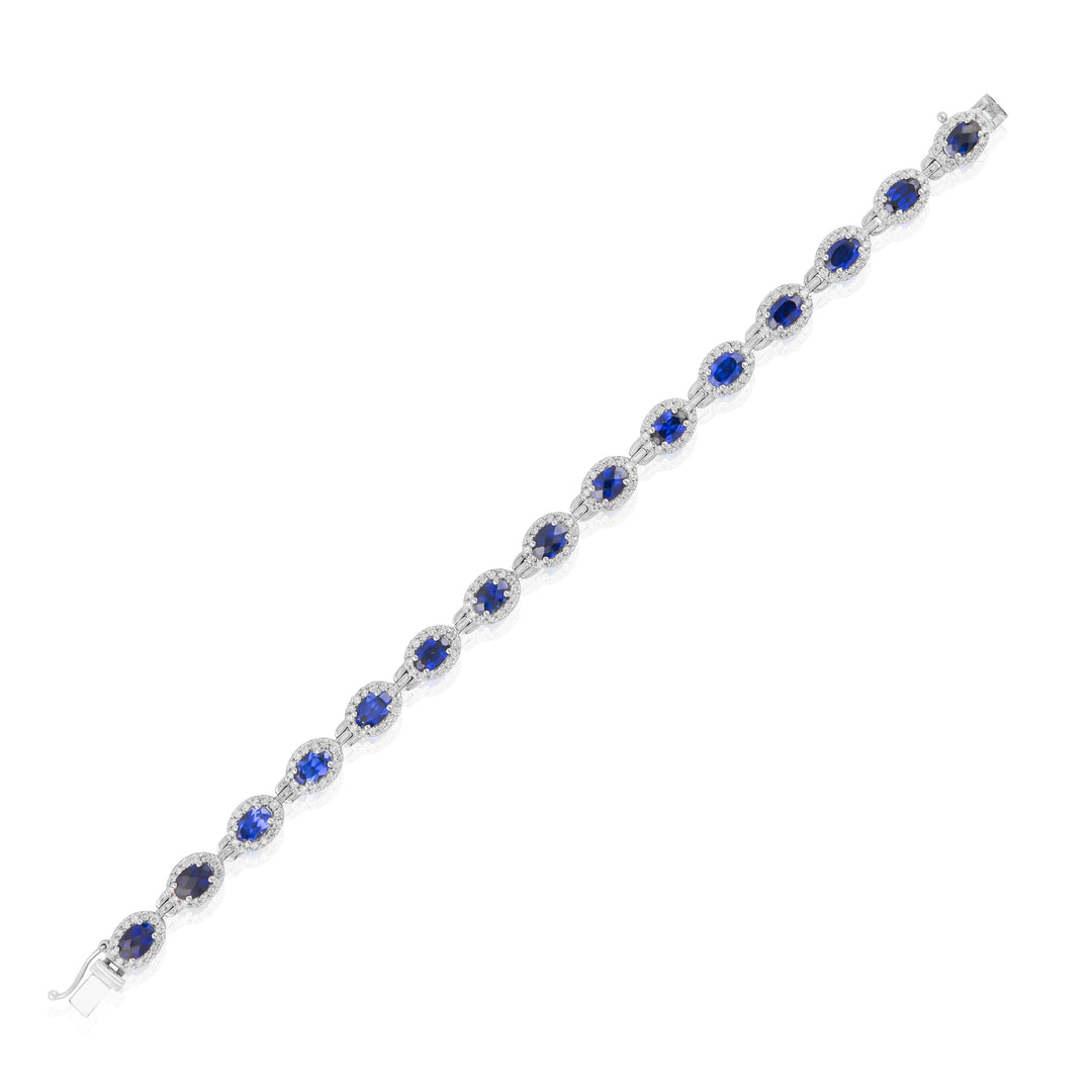 14K White Gold Diamond Halo Sapphire Tennis Bracelet 11 Ct