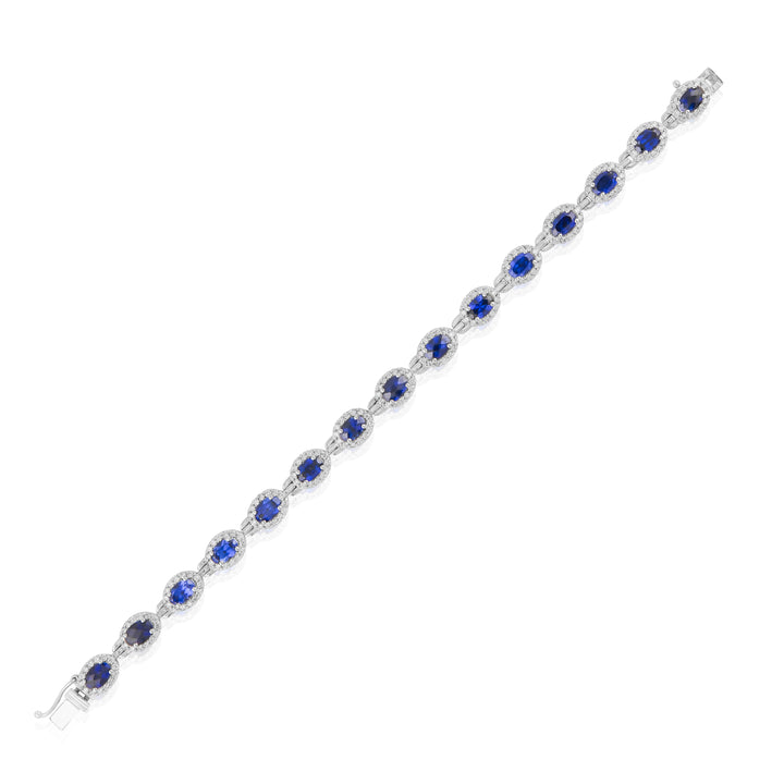 14K White Gold Diamond Halo Sapphire Tennis Bracelet 11 Ct