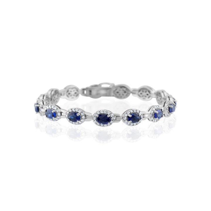 14K White Gold Diamond Halo Sapphire Tennis Bracelet 11 Ct