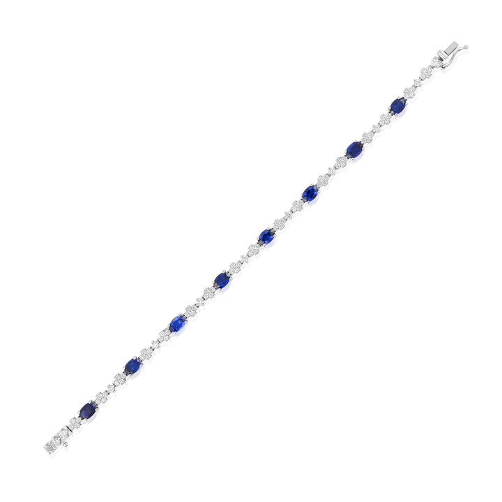 14K White Gold Diamond & Blue Sapphire Tennis Bracelet 6.08 Ct