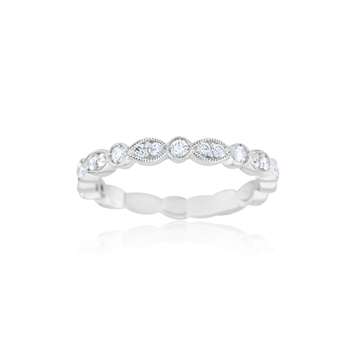 14K White Gold Diamond Vintage-Style Stackable Band ~ ¼ Ct