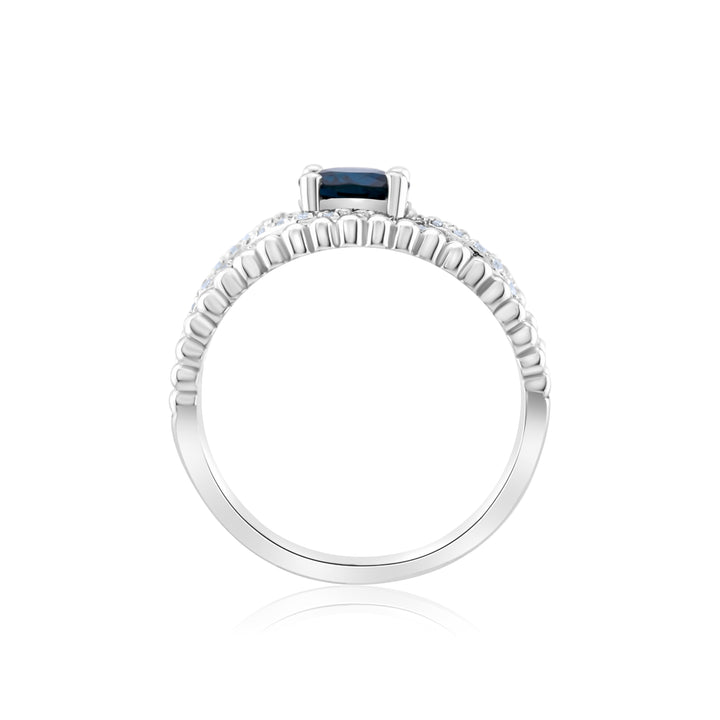 14K White Gold Diamond & Sapphire Halo Cocktail Ring 1 ½ Ct