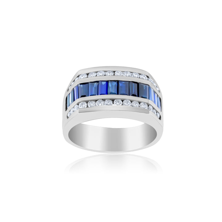 14K White Gold Diamond & Sapphire Men’s Ring ~ 3 ¼ Ct