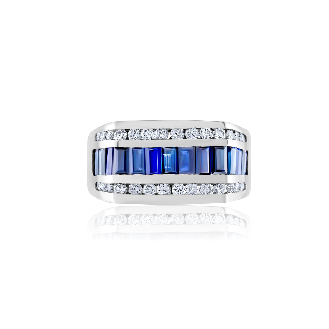 14K White Gold Diamond & Sapphire Men’s Ring ~ 3 ¼ Ct