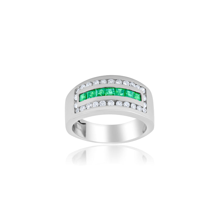 14K White Gold Diamond & Emerald Men’s Ring ~ 1 ½ Ct