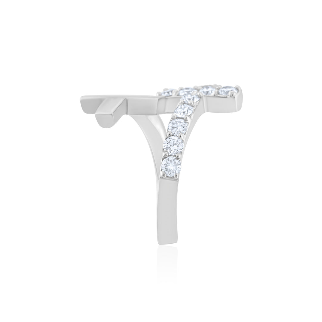 14K White Gold Diamond Two Crosses Hug Ring ~ 1 Ct