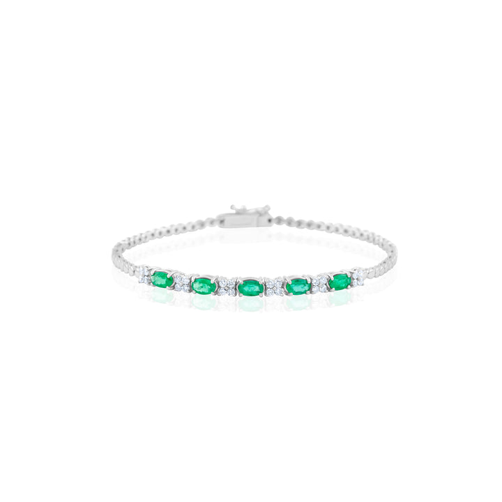 14K White Gold Diamond & Emerald Tennis Bracelet ~ 2 Ct