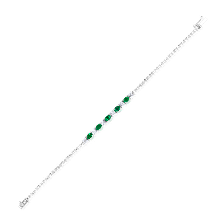 14K White Gold Diamond & Emerald Tennis Bracelet ~ 2 Ct