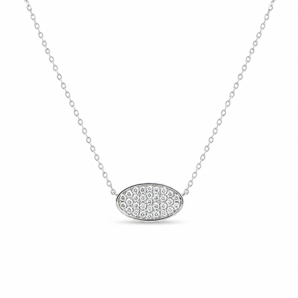 14K White Gold Diamond Pavé Oval Necklace ~ ½ Ct