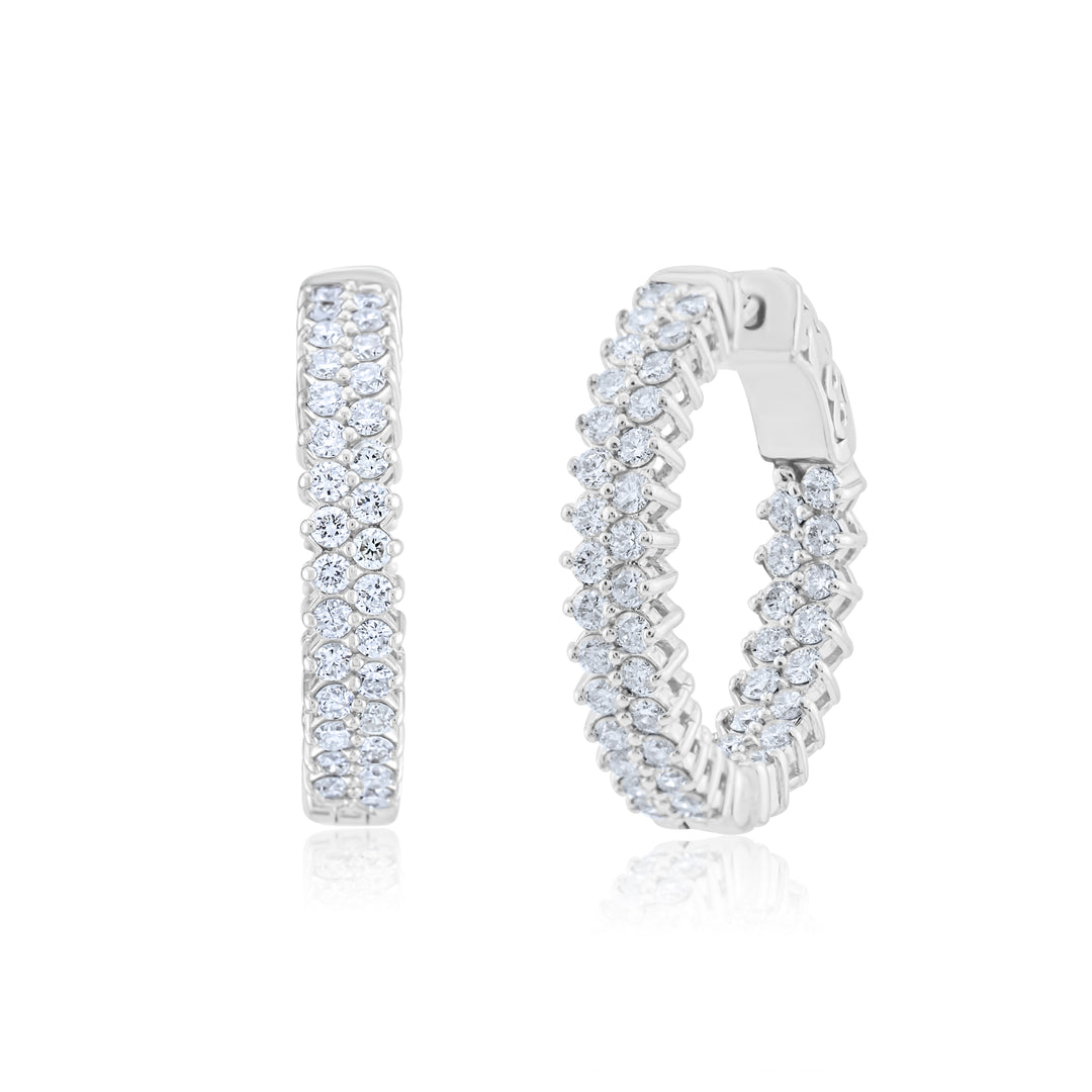 14K White Gold Diamond Inside-Out Hoop Earrings ~ 2 Ct