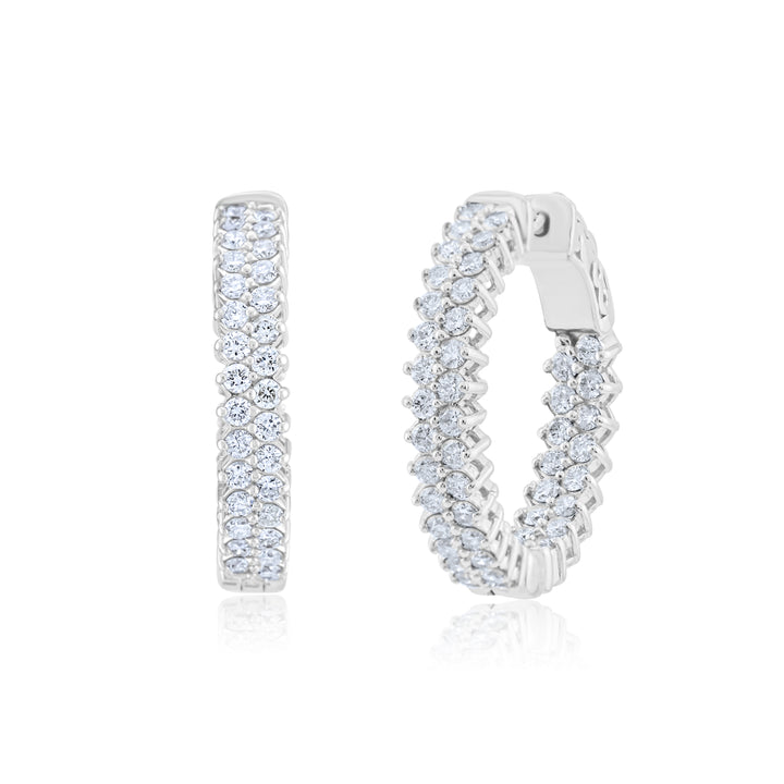 14K White Gold Diamond Inside-Out Hoop Earrings ~ 2 Ct
