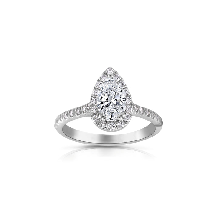 14K White Gold Halo Pear Shaped Diamond Engagement Ring 1 1/3 Ct