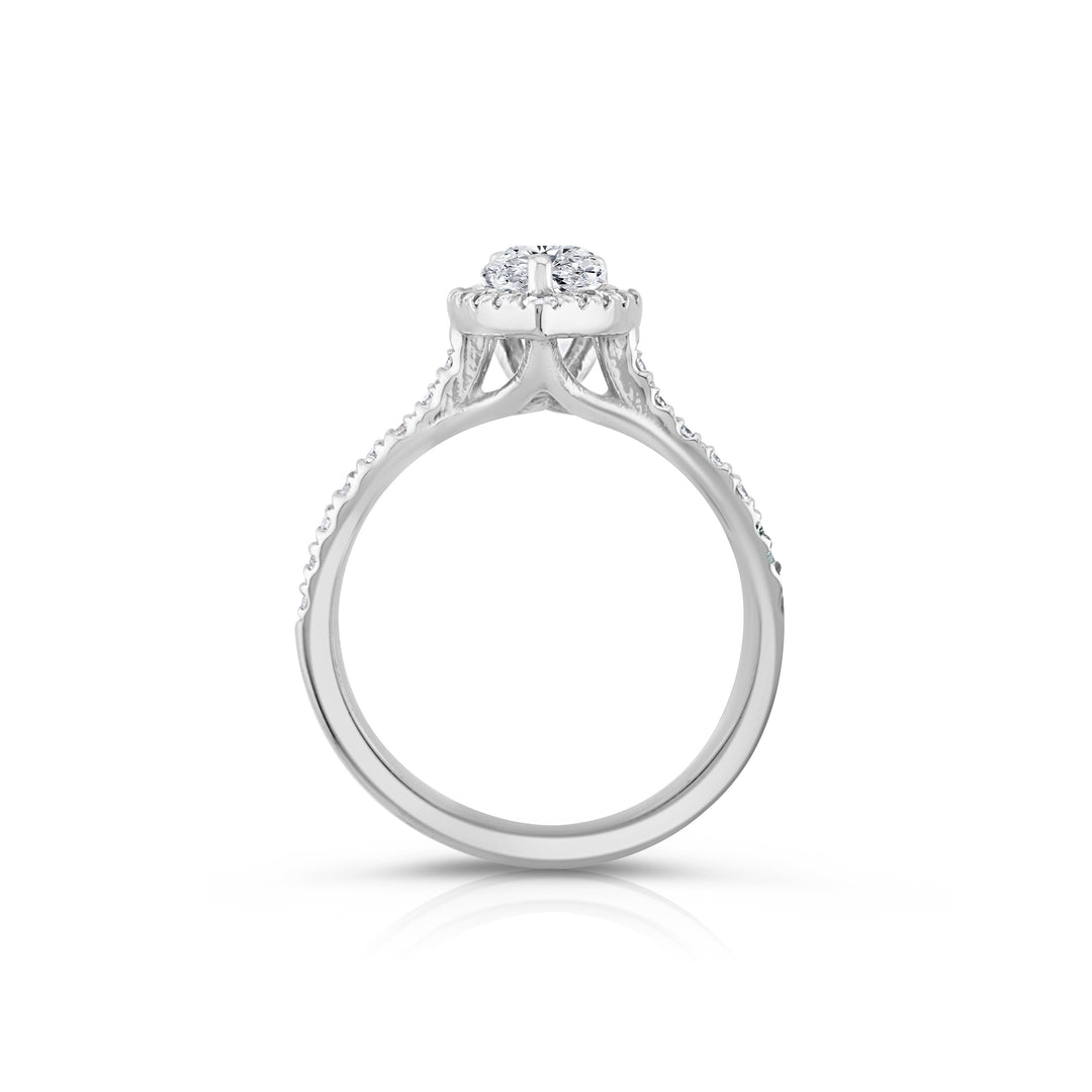 14K White Gold Halo Pear Shaped Diamond Engagement Ring 1 1/3 Ct