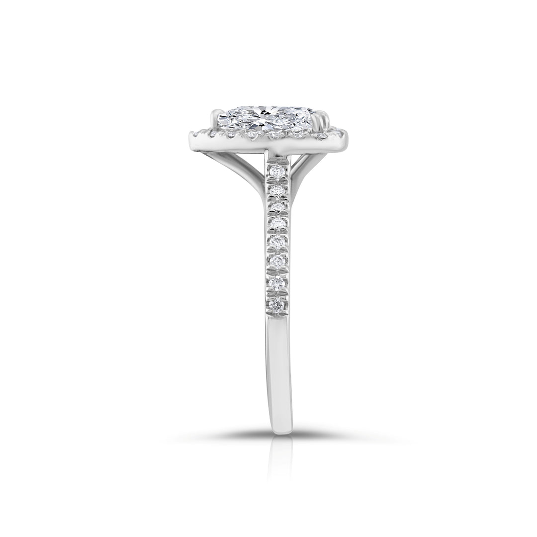 14K White Gold Halo Pear Shaped Diamond Engagement Ring 1 1/3 Ct