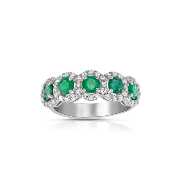 14K White Gold Diamond & Emerald Halo Five-Stone Band ~ 2 Ct