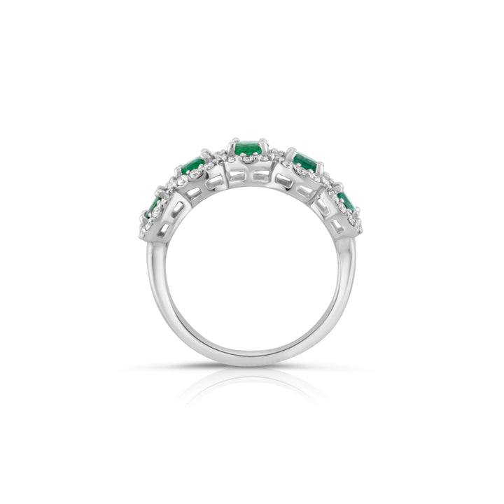 14K White Gold Diamond & Emerald Halo Five-Stone Band ~ 2 Ct