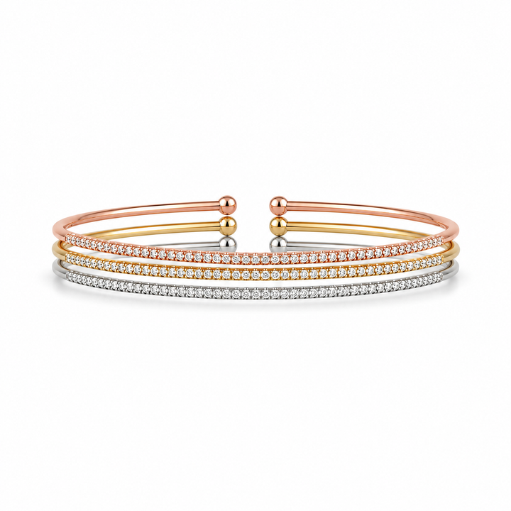 14K Yellow Gold Diamond Cuff Bracelet ~ 1/6 Ct