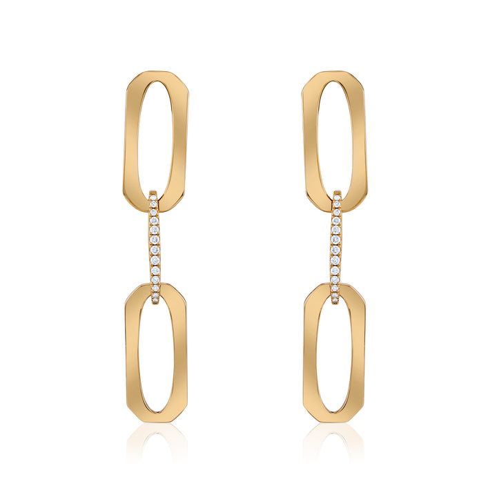 14K Yellow Gold Diamond Three Links Earrings ~ 1/3 Ct