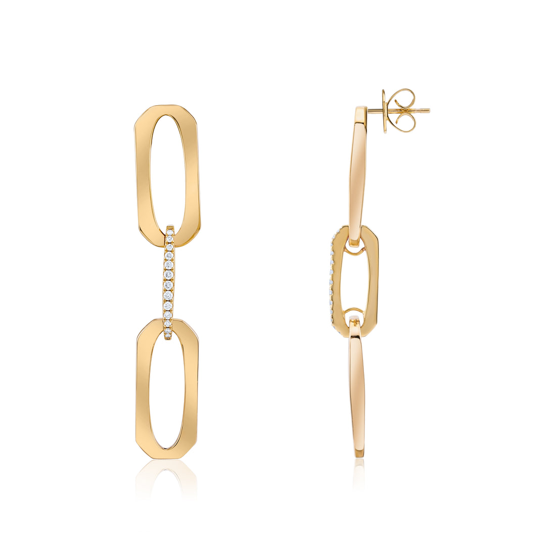 14K Yellow Gold Diamond Three Links Earrings ~ 1/3 Ct