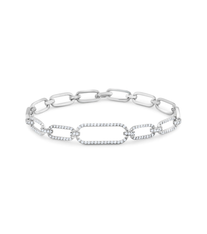 14K White Gold Diamond Link Bracelet 1.04 Ct