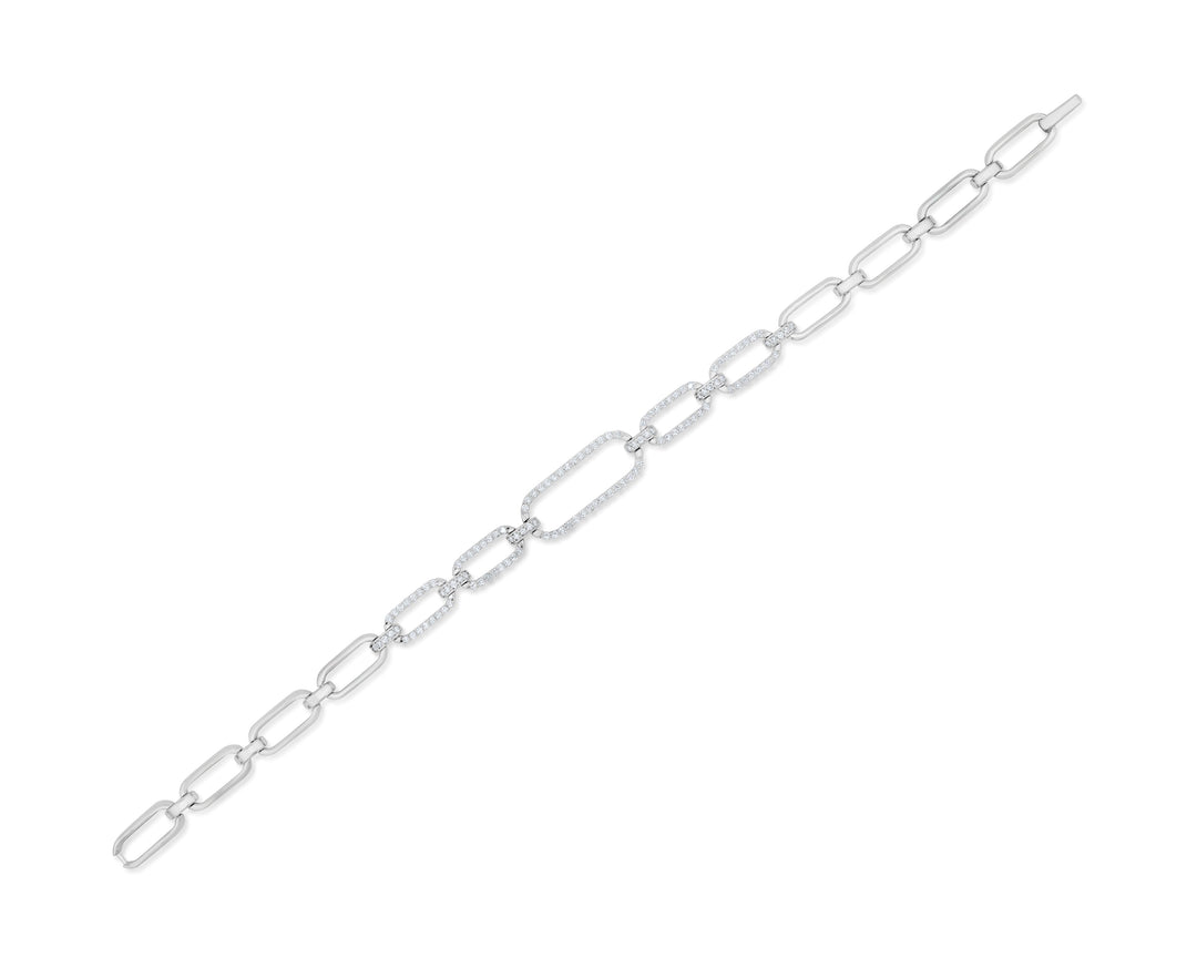 14K White Gold Diamond Link Bracelet 1.04 Ct