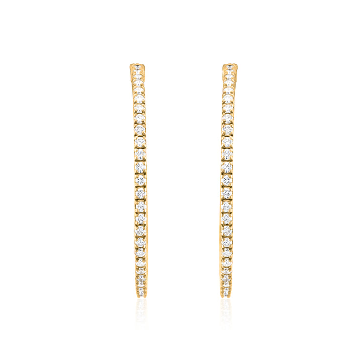 14K Yellow Gold Diamond Large Hoop Earrings ~ 1 Ct