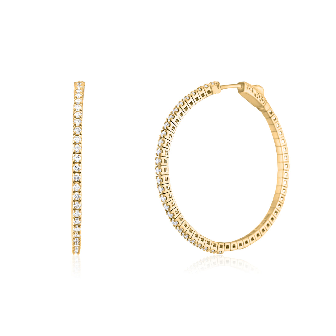 14K Yellow Gold Diamond Large Hoop Earrings ~ 1 Ct